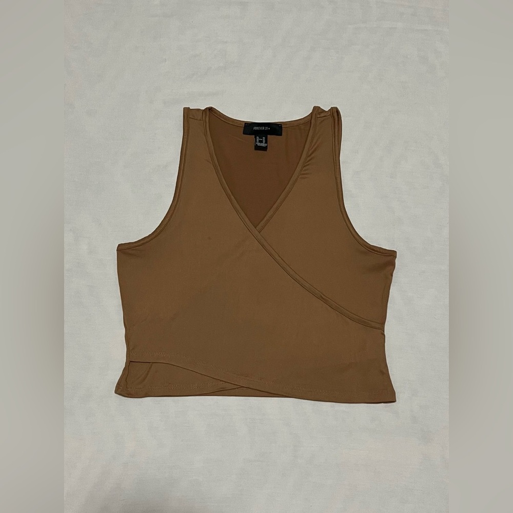 Forever 21+ Brown Faux Wrap Surplice Crop Tank Top - Size 0X